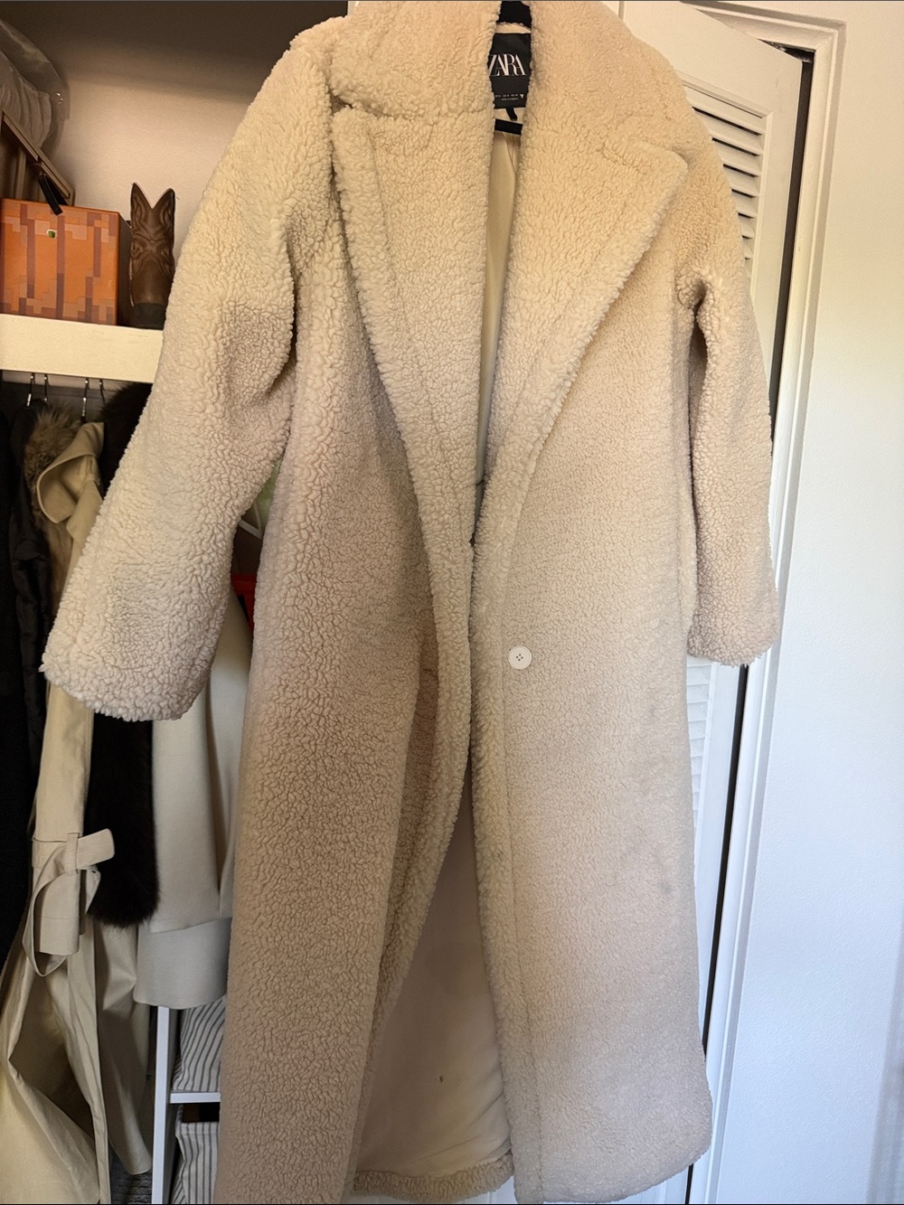ZARA Cream Teddy Long Coat - Plush Faux-Shearling Overcoat